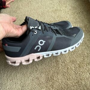 On Running Women's Dark Gray Mesh Sneakers with Blush Accent